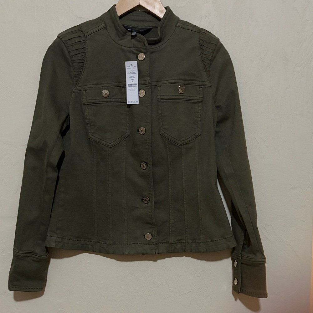 White House Black Market Forever Olive Corset Seamed Jacket.